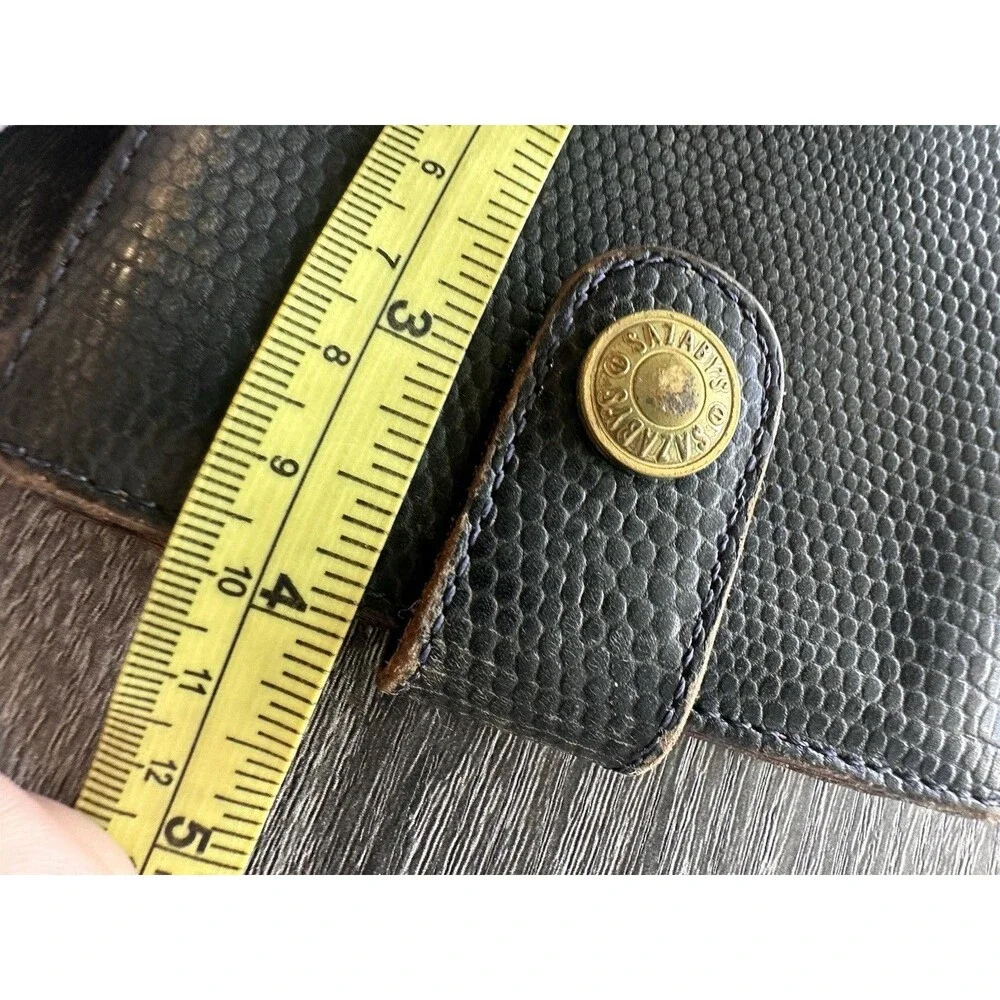 🧡Vintage SAZABY Black Lizard Snake Print Leather Bifold Wallet Gold Logo RARE